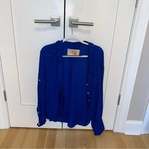 Blue linen high quality blouse